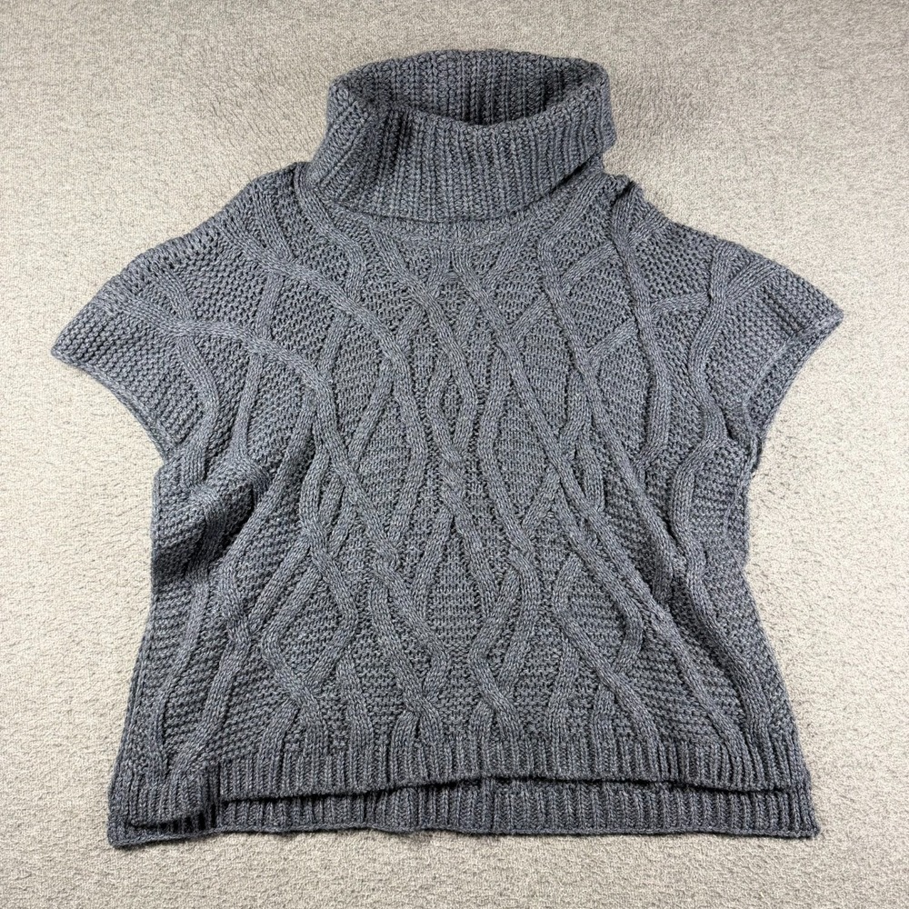 Berretti Wool Alpaca Blend Cable Knit Poncho Sweater Womens Extra Large Blue